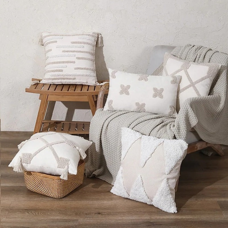 Maya Rustic Geometric Cushion Cover Tufted Throw Pillow Cover