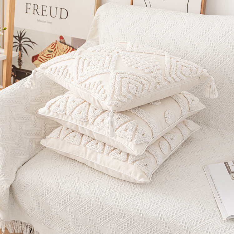 Ivory Neutral Cotton Quilted Pillow Protector Cushion Cover