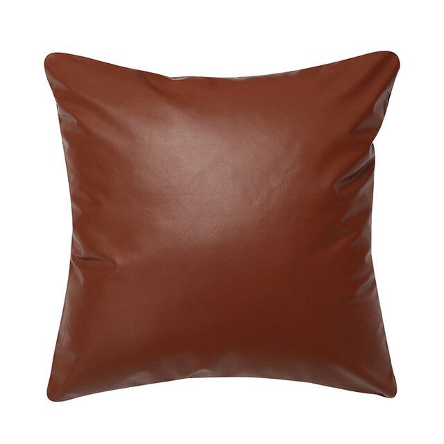 Della Geometric Accent Pillow Case Leather Cotton Mix Cushion Cover
