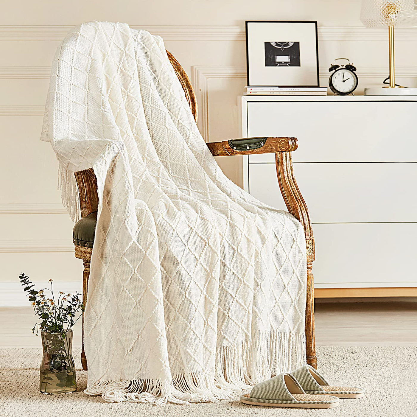 'Elara' Nordic Style Cotton Knitted Sofa Blanket