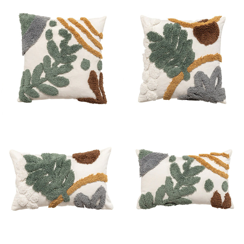 Huxley Green Plants Pattern Quilted Cushion Cover Floral Pillowcase