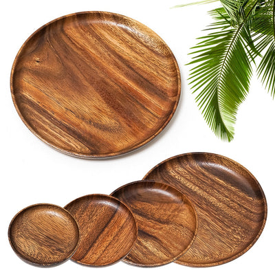 'Jody' Round Wood Plates-Plates-5 Set-Kitchen, Kitchen accessories, Plates, Wood tableware-Artes Designs