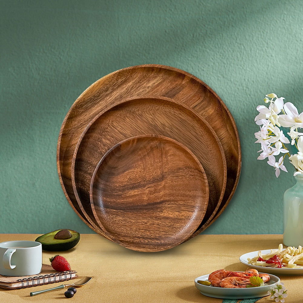 'Jody' Round Wood Plates-Plates-Acacia Wood Plate S-Kitchen, Kitchen accessories, Plates, Wood tableware-Artes Designs
