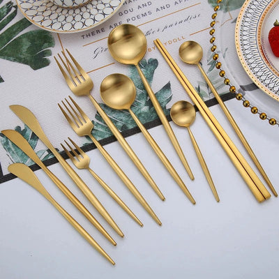 'Legance' Dinnerware Set-Spoons-Gold-Dinnerware, Kitchen, Kitchen accessories, Spoons, Stainless Steel spoon-Artes Designs