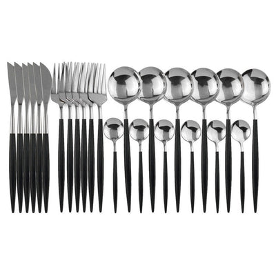'Legance' Dinnerware Set-Spoons-Black Silver-Dinnerware, Kitchen, Kitchen accessories, Spoons, Stainless Steel spoon-Artes Designs