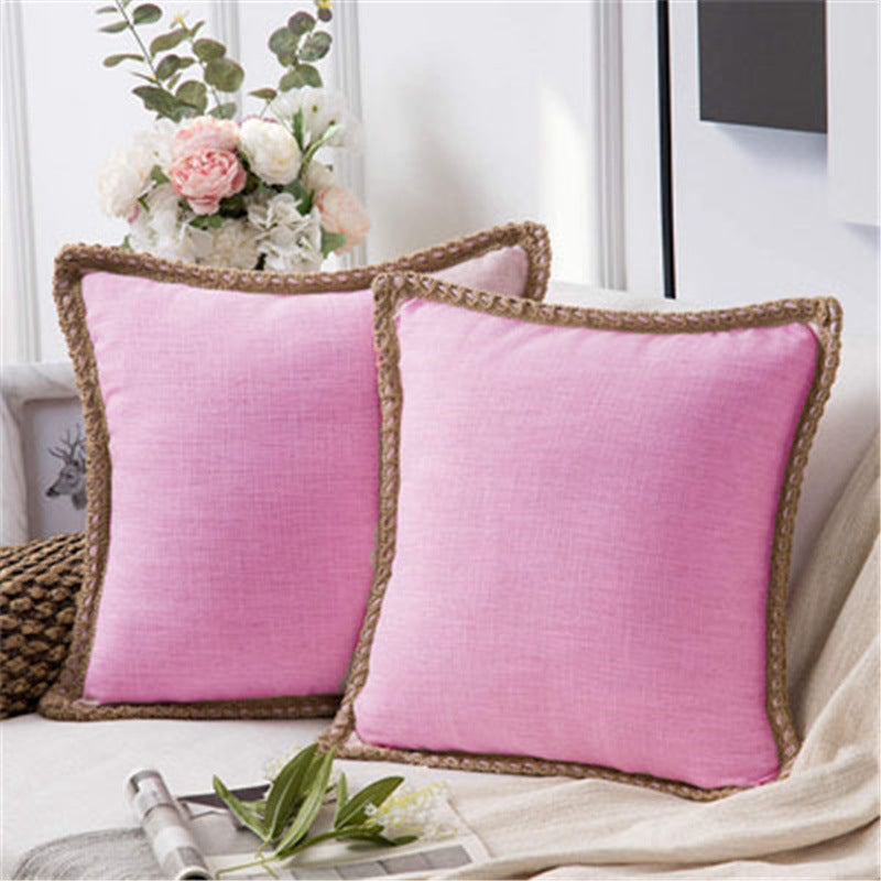Aloiza Linen Solid Pillow Case Trimmed Edges Decorative Cushion Cover