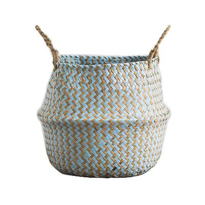 Seagrass Straw Woven Belly Basket with Woven Handles