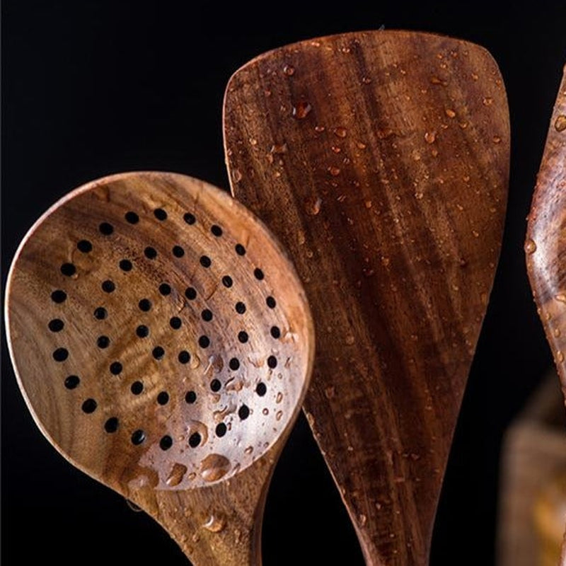 'Teak' Natural Wood Tableware-Kitchen-Wooden Shovel-Dinnerware, Kitchen, Spoon Set, Table, Tableware-Artes Designs