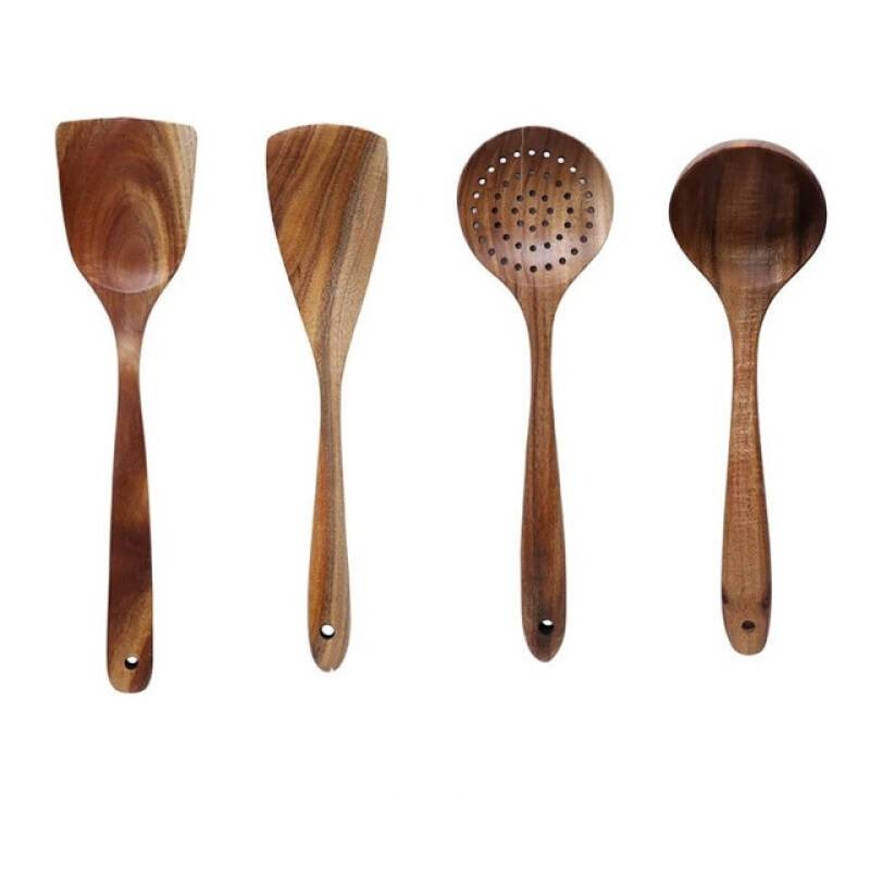 'Teak' Natural Wood Tableware-Kitchen-4pc-Dinnerware, Kitchen, Spoon Set, Table, Tableware-Artes Designs