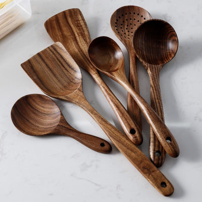 'Teak' Natural Wood Tableware-Kitchen-Wooden Shovel-Dinnerware, Kitchen, Spoon Set, Table, Tableware-Artes Designs