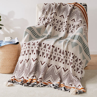 Aztec Hand-Knitted Throw Blankets with Tassels