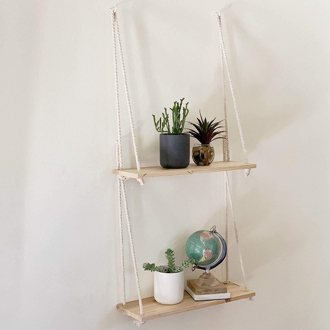 Wooden Rustic Rope Hanging Shelf Floating Wall Bracket Flower Pot – Artes  Designs