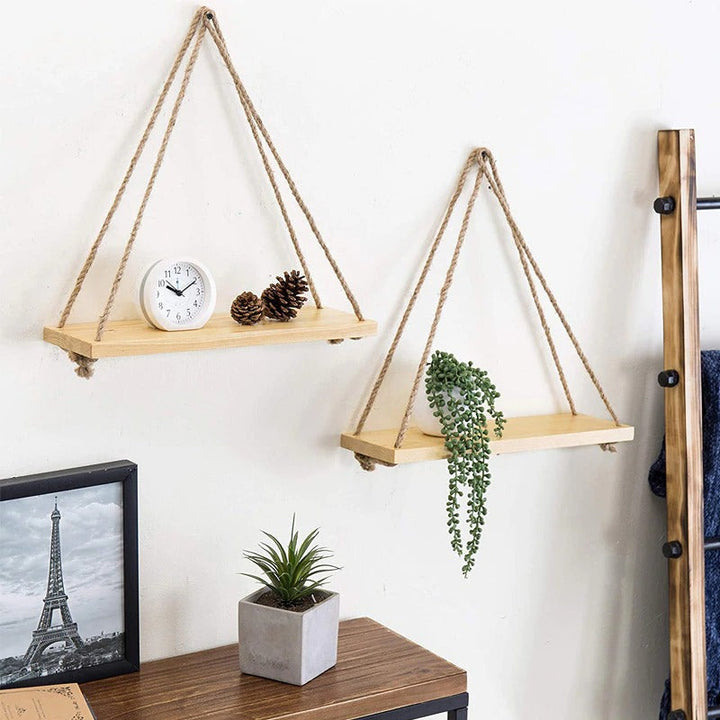 rope hanging shelves for plants Wooden Rustic Rope Hanging Shelf Floating Wall Bracket Flower Pot – Artes Designs