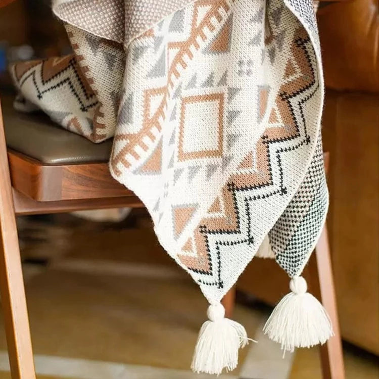 Zella Sofa Blankets Bohemian Style Cotton Knitted Blanket