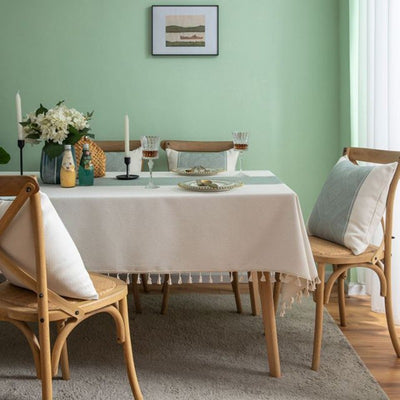 Rustic Embroidered Rectangular Tablecloths with Tassel Edge