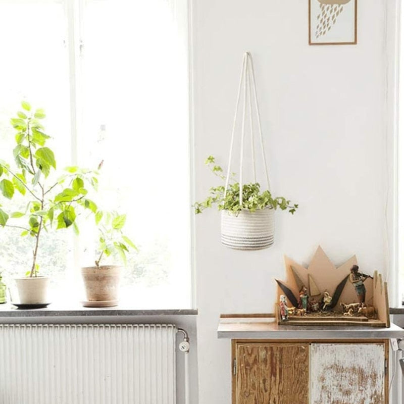 Jute Cotton Hanging Plant Pot-Plants Pots-Gray-20x15x71-Basket-Artes Designs
