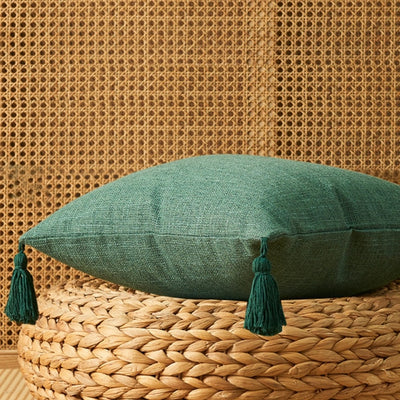 Jaakoo Cotton Pillow Cover-Pillows-Green With Tassels-45x45-Pillow-Artes Designs