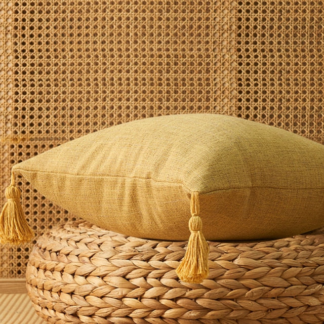 Jaakoo Cotton Pillow Cover-Pillows-Yellow With Tassels-45x45-Pillow-Artes Designs