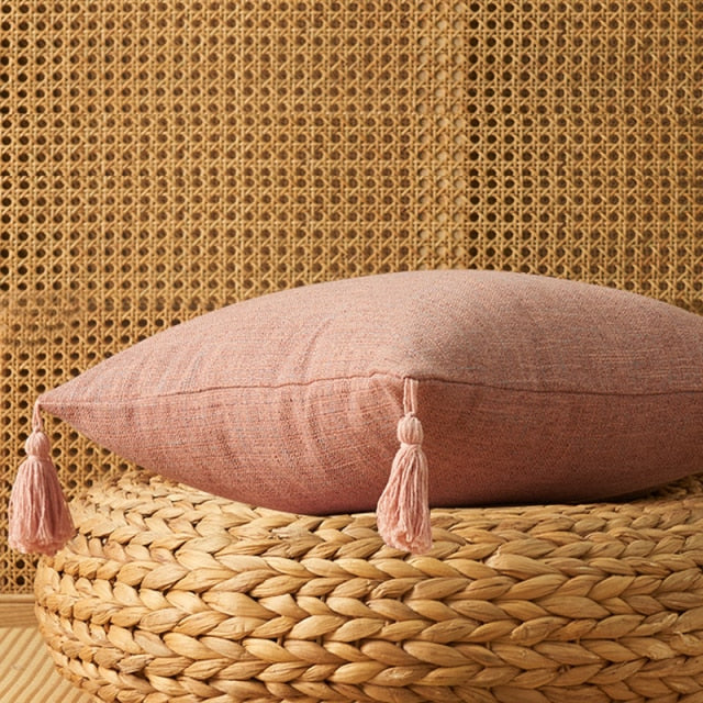 Jaakoo Cotton Pillow Cover-Pillows-Pink With Tassels-45x45-Pillow-Artes Designs