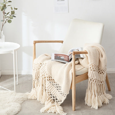 'Gopy' Hand-knitted Blanket-Blankets-Beige-130x170cm-Blanket, Cushion-Artes Designs