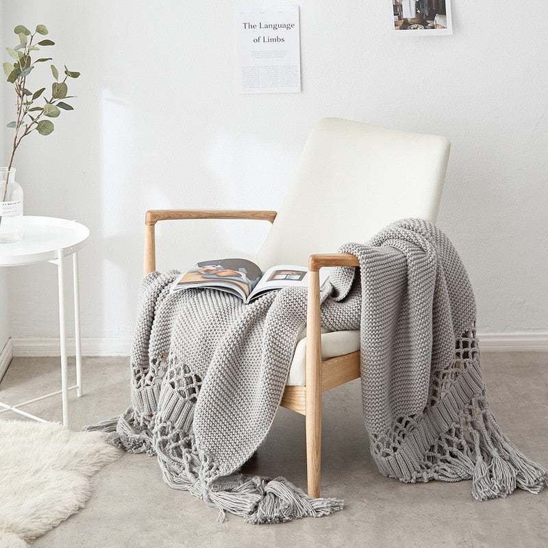 'Gopy' Hand-knitted Blanket-Blankets-Gray-110x240cm-Blanket, Cushion-Artes Designs